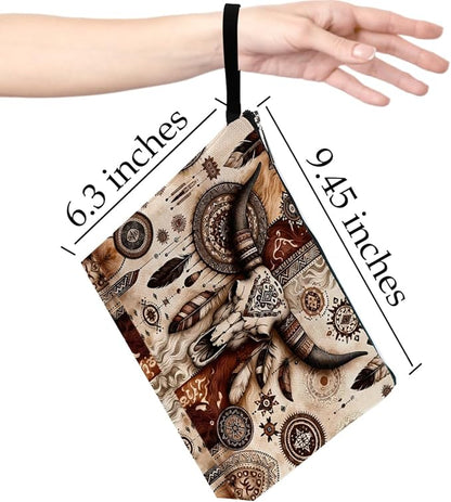 Western Cow Skull Makeup Bag Country Stuff Western Gifts for Women Female Country Girls Friend BFF Cowgirl Gifts Cosmetic Bag Zipper Pouch Western Stuff Travel Bag Graduation Birthday Gifts