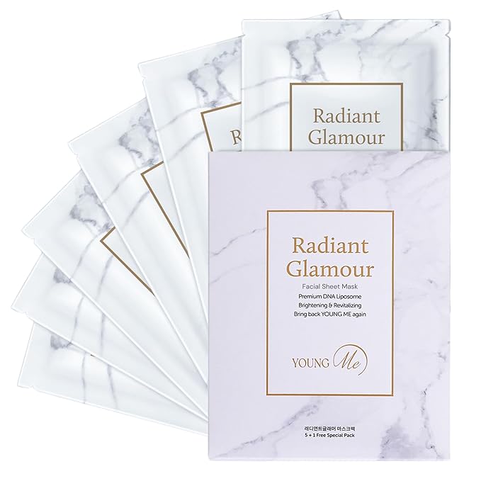 YoungMe Radiant Glamour Korean Sheet Mask – Rejuvenating & Hypoallergenic Facial Mask for All Skin Types | 25g x 6 Sheets