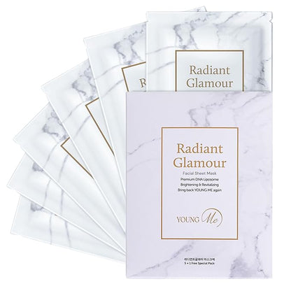 YoungMe Radiant Glamour Korean Sheet Mask – Rejuvenating & Hypoallergenic Facial Mask for All Skin Types | 25g x 6 Sheets