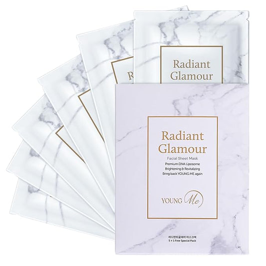 YoungMe Radiant Glamour Korean Sheet Mask – Rejuvenating & Hypoallergenic Facial Mask for All Skin Types | 25g x 6 Sheets