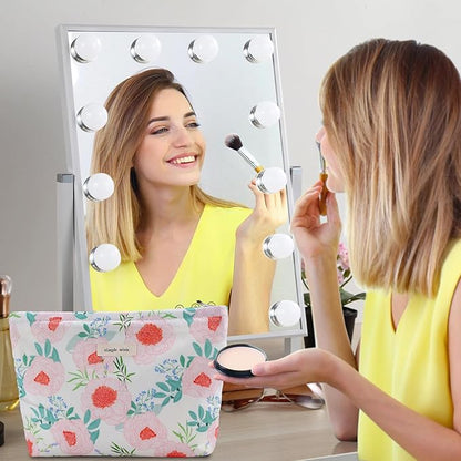 Flower Makeup Bag Travel Large Floral Cosmetic Bags Cute Makeup Pouch Zipper Cosmetic Pouch for Purse Aesthetic Make up Organizer Bag Portable Toiletry Bag for Women Girls Her Female