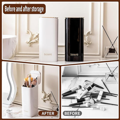 Makeup Brush Holder with Lid Cosmetic Tools Organizer（White