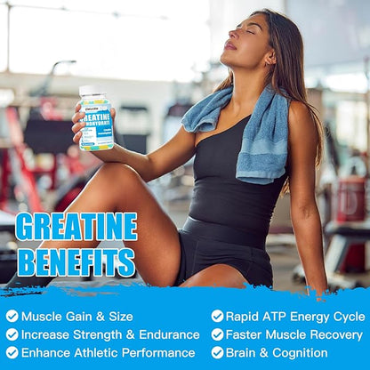 Creatine Monohydrate Gummies 5000mg for Men & Women, Chewables Creatine Monohydrate for Muscle Strength, Muscle Builder, Energy Boost, Pre-Workout Supplement(90 Count)-Blueberry Pineapple