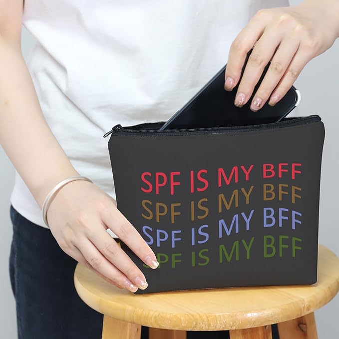 Dermatologist Cosmetic Bag Dermatology Student Graduation Gift SPF Is My BFF Makeup Zipper Pouch for Skin Doctor Dermatology Nurse (SPF Black Bag)