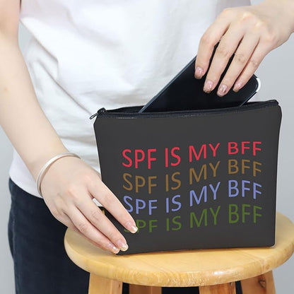 Dermatologist Cosmetic Bag Dermatology Student Graduation Gift SPF Is My BFF Makeup Zipper Pouch for Skin Doctor Dermatology Nurse (SPF Black Bag)