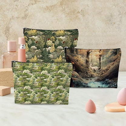 3pcs Cosmetic Bags for Women Makeup Bag, Bachelorette Party Favors Christmas Birthday Friendship Gifts for Women Girl Mom Sister Bestie Travel Toiletry Bag Skin Care Bag, Vintage Forest Deer Patterns