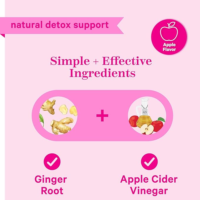 Pink Stork Detox Gummies, ACV Gummies with Ginger to Support Detox and Debloat, Metabolism, Gut Health and Digestion, Chewable Apple Cider Vinegar Gummies - 44 Count