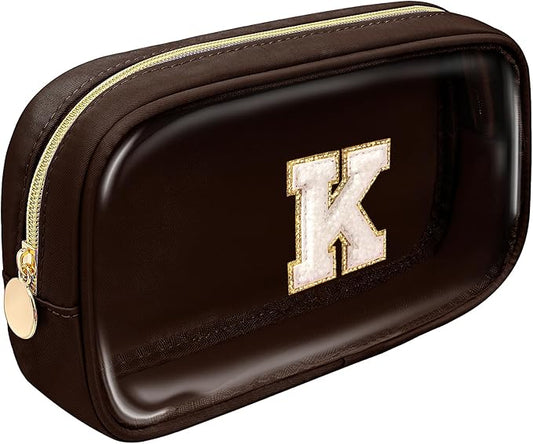 Christmas Gifts for Girls | Personalized Initial Makeup Bag Cosmetic Bag Travel Toiletry Bag Girlfriend Teacher Gifts 11 12 13 14 15 16 Years Old Girl Gifts Teen Girl Gifts Trendy Stuff (Coffee, K)