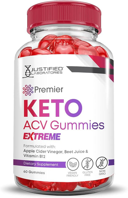 Premier Keto ACV Gummies Extreme 2000MG Premier Keto Gummies Apple Cider Vinegar Formulated with Pomegranate Beet Juice Powder B12 Vegan Non GMO 60 Gummys
