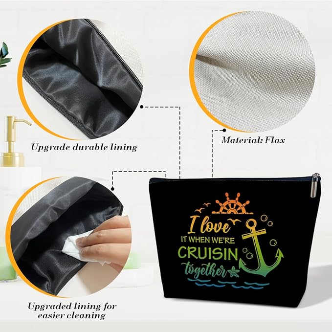 Cruise Travel Makeup Gift Bag, Cosmetic Zipper Pouch For Women Girls Mom Sister Friend, Wet Toiletry Baby Diaper Bag, Ocean Sea Shells Beach Starfish Decor, Cruise Lover Summer Vacation Gifts