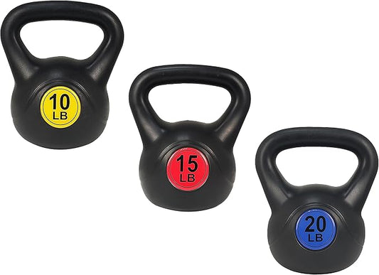 Signature Fitness Wide Grip 3-Piece Kettlebell Exercise Fitness 5 lbs, 10 lbs, 15 lbs 20 lbs, 3 or 4