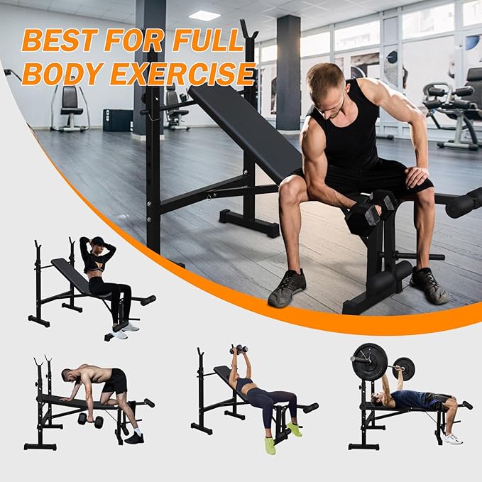 Weight Bench, Bench Press Set with Squat Rack