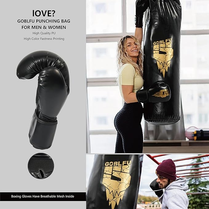 Hanging Punching Bag for Adults, 4ft PU Heavy Unfilled Boxing Bag Set with 10OZ Boxing Gloves for Kickboxing Boxing Karate Home Gym
