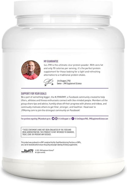 Iso JYM Grape, 90 Calories, 100% Whey Protein Isolate, Zero Fat, Zero Sugars, Mixes Clear, for Women & Men, JYM Supplement Science, 20 Servings