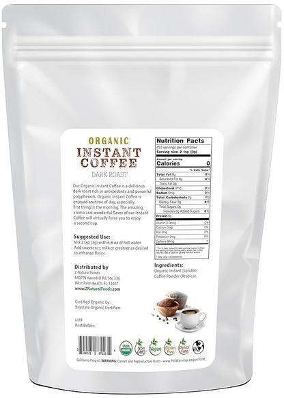 Organic Instant Coffee Powder, Dark Roast Delight, Rich in Immune-Supporting Antioxidants, Boosts Mood, Energy, and Memory, Enjoy Hot Or Iced, Gluten-Free, Vegan, Non-GMO, 3 lb.