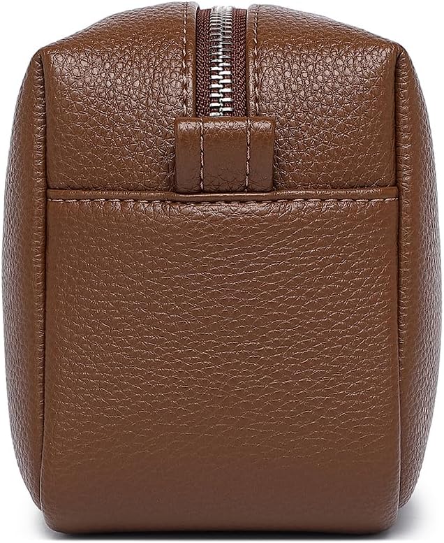 PU leather Organizer Bag Lightweight Cosmetic Bag with Ring Clasp Perfect Travel Makeup Bag for Women (Toffee Brown/PU)