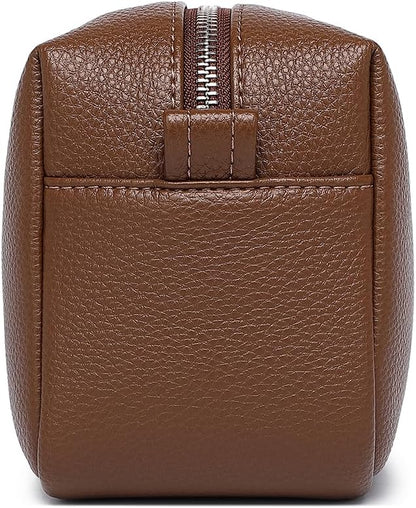 PU leather Organizer Bag Lightweight Cosmetic Bag with Ring Clasp Perfect Travel Makeup Bag for Women (Toffee Brown/PU)
