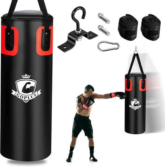 Goplus Punching Bag for Adults, 56 lbs Heavy Hanging Boxing Bag Set with 12 OZ Punching Gloves & Hand Wraps, Filled Kickboxing Bag Perfect for MMA, Muay Thai, Karate, Taekwondo Home Gym Training