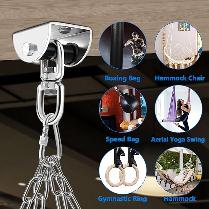 Eapele Heavy Bag Hanger, Punching Bag Mount for Ceiling 360° Swivel Wood Beam Holder for Boxing Bag, Heavy Bag, Gym Punching Bag, Speed Bag, Aerial Yoga Swing, Gymnastic Rings, Sandbag, Hammock