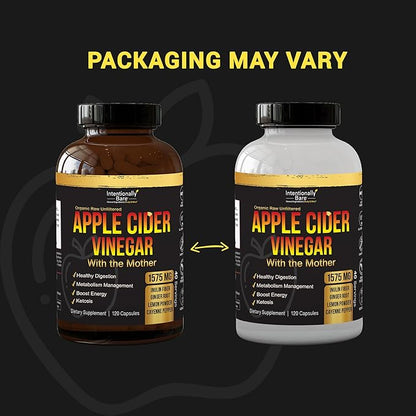 Intentionally Bare Organic Apple Cider Vinegar Capsules with The Mother - Keto Apple Cider Vinegar Capsules - ACV Capsules for Keto Cleanse & Healthy Diet 1575mg - 120 Capsules