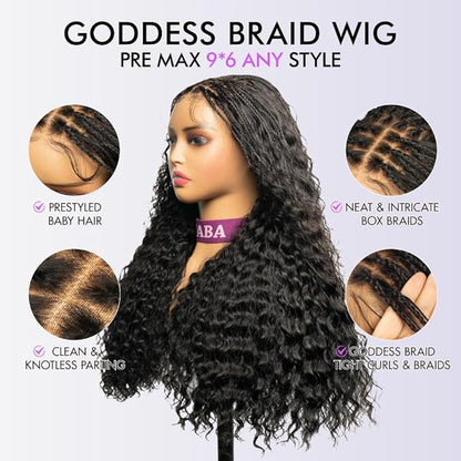 Braided Wigs for Black Women 200% Density Glueless Wigs Human Hair Pre Plucked Pre Cut 9x6 Lace Front Wig Deep Wave Human Hair（Black Curly）18inch