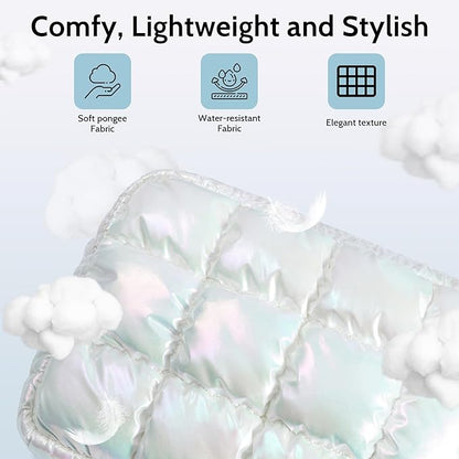 Quilted Cosmetic Bag, Puffer Makeup Bags, Crossbody Purses for women,Cute Travel Toiletry Bag for Women (Dazzling White)