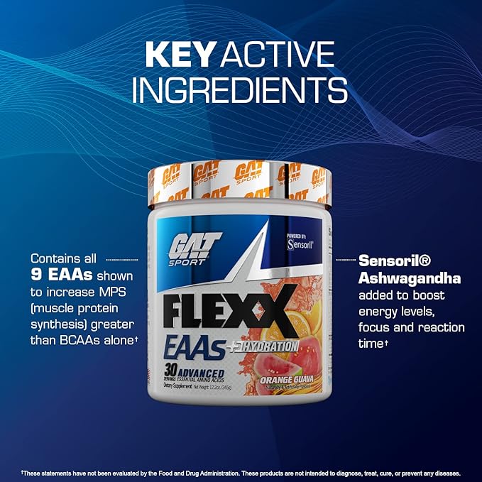 GAT SPORT Flexx EAAs + Hydration, Advanced Essential Amino Acids, 30 Servings (Blue Razz)