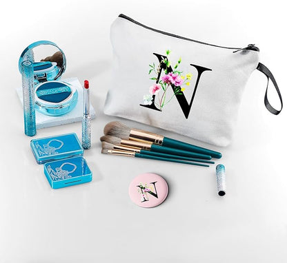 SEAMOON Bride to be Birthday Womens Unique Initial Monogram Gifts for Women Mom Personalized Travel Makeup Cosmetic Bag with Mirror Valentines Mothers Day Christmas Graduation N