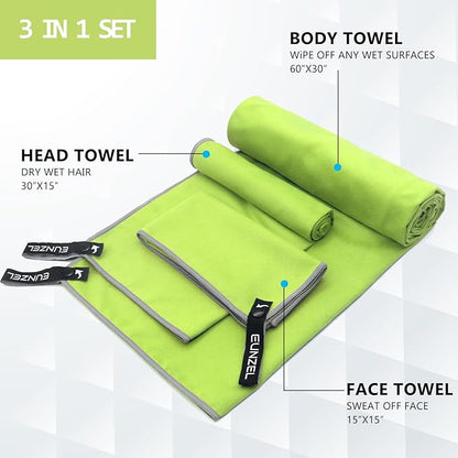 Eunzel Quick Dry Camping Towel 3 Size 1 Pack,Fast