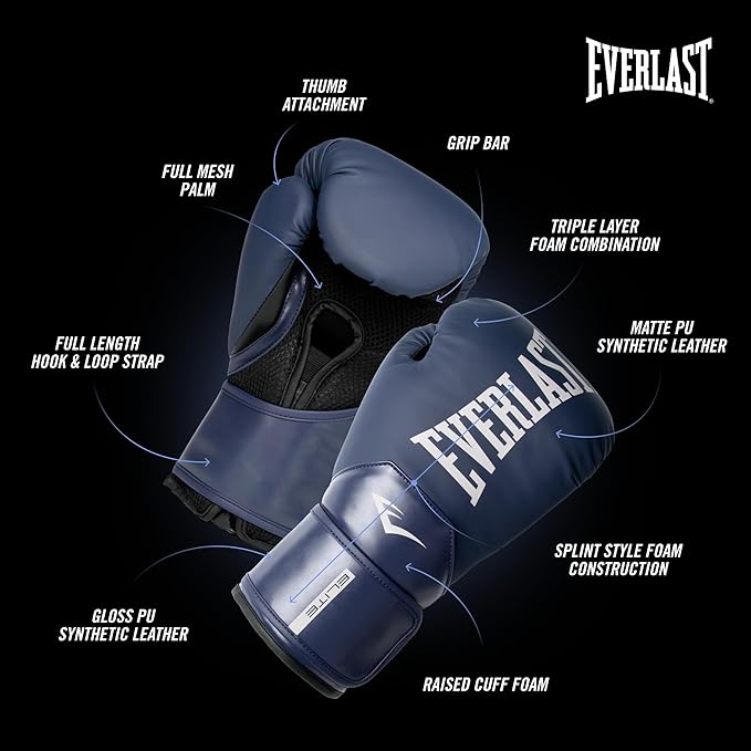 Everlast Elite 2 Boxing Gloves, Pro Training Gloves for Men and Women, Secure Fit Hook and Loop Closure & Ventilation, Heavy Bag & Speedbag Training.