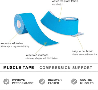 4 Pack Kinesiology Tape for Sports Athletes - 16 FT Waterproof Athletic Tape for The Knee, Elbow and Shoulder Muscles, etc. (Light Blue)