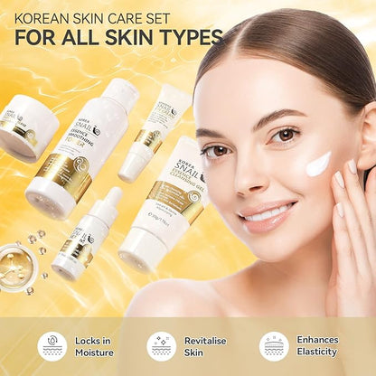 Skin Care Set, Face Snail Revitalizing Skin Care Sets & Kits, Facial Beauty Skincare Gifts for Teenage Girls with Cleanser,Toner,Serum,Eye Cream,Face Cream, Firming Hydrating Skin Care Christmas Gifts