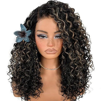 Highlights Lace Front Curly Wig Pre-Plucked Wear And Go Glueless Wig Black And White HD Lace Afro Wig Kinky Curly Wig