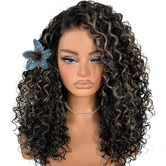 Highlights Lace Front Curly Wig Pre-Plucked Wear And Go Glueless Wig Black And White HD Lace Afro Wig Kinky Curly Wig