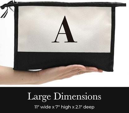 Monogrammed for Women Initial bridesmaid gifts, Personalized monogram Monogram Cosmetic Bag,Travel Makeup Bag Suitable for Wedding weekend Beach Gift for Women Teachers Friends.Pure letters A