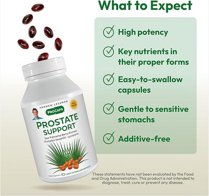 ANDREW LESSMAN Prostate Support Supplement for Men's Health, 360 Softgels, No Additives - Saw Palmetto for Men, Pumpkin Seed Oil, Lycopene & Omega-3 for Prostate Health, Urinary & Bladder Function