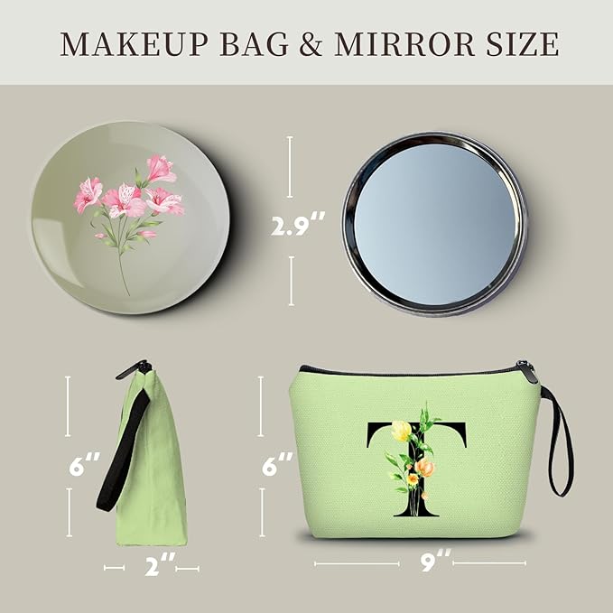 SEAMOON Women Birthday Unique Bride to be Bridal Shower Initial Gifts for Mom Sister Friend Her Teacher Aunt Makeup Cosmetic Bag with Mirror Mothers Day Christmas Graduation T