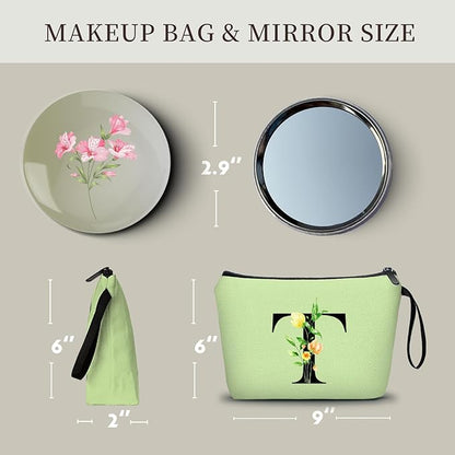 SEAMOON Women Birthday Unique Bride to be Bridal Shower Initial Gifts for Mom Sister Friend Her Teacher Aunt Makeup Cosmetic Bag with Mirror Mothers Day Christmas Graduation T