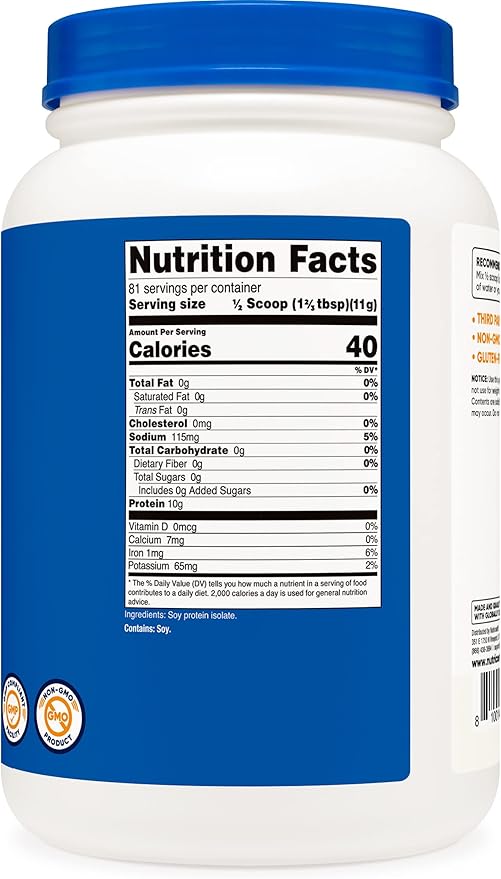 Nutricost Soy Protein Powder, 2 LB Unflavored, 10 Grams of Protein Per Serving, Vegetarian, Non-GMO & Gluten Free