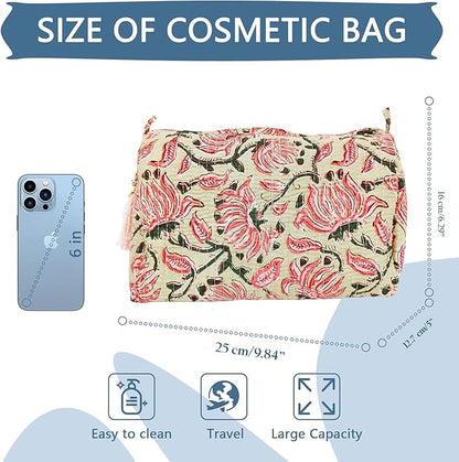 Rastogi Handicrafts Cosmetic Bags Set, 3 Piece Make Up Organizer Bag Storage Bags with Zipper Closure (3, Beige, Design-2)