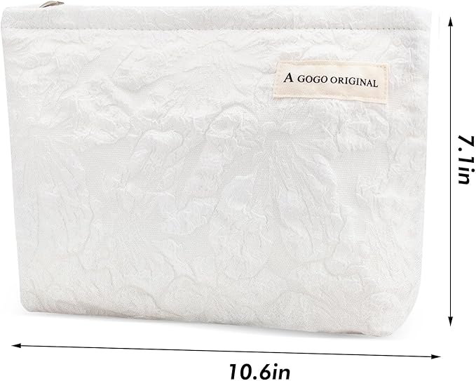 Flower Makeup Bag Large White Floral Cosmetic Bag for Women Cute Makeup Pouch Zippered Portable Travel Toiletry Bag Lace Trendy Aesthetic Makeup Organizer Bag Cosmetic Pouch for Purse