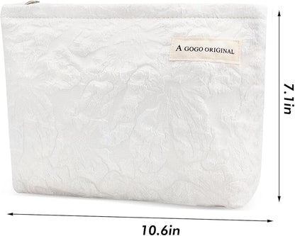 Flower Makeup Bag Large White Floral Cosmetic Bag for Women Cute Makeup Pouch Zippered Portable Travel Toiletry Bag Lace Trendy Aesthetic Makeup Organizer Bag Cosmetic Pouch for Purse
