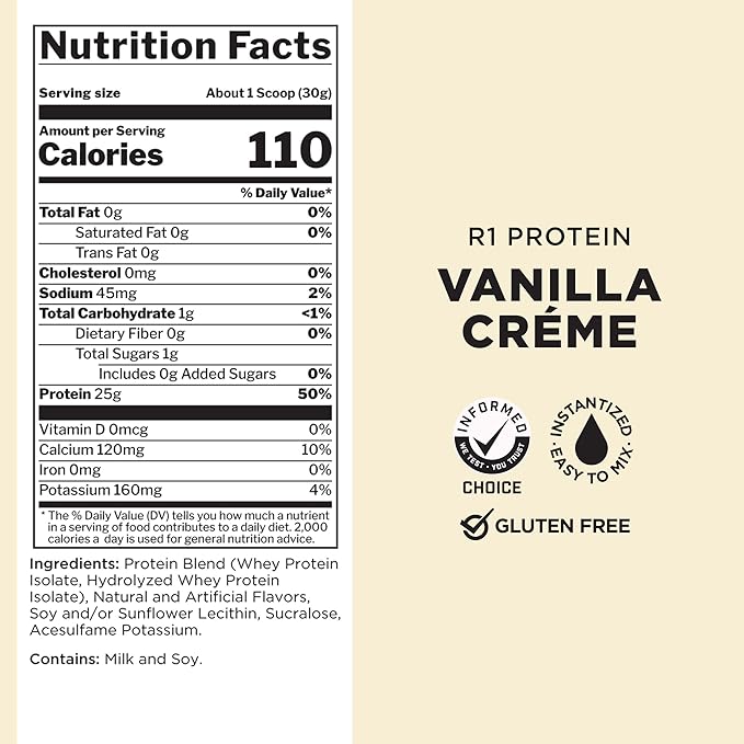Rule One Proteins R1 Protein - 25g Fast-Acting, Super-Pure 100% Isolate and Hydrolysate Protein Powder with 6g BCAAs (5 Pounds*, Vanilla Créme)