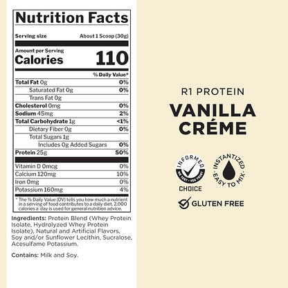Rule One Proteins R1 Protein - 25g Fast-Acting, Super-Pure 100% Isolate and Hydrolysate Protein Powder with 6g BCAAs (5 Pounds*, Vanilla Créme)