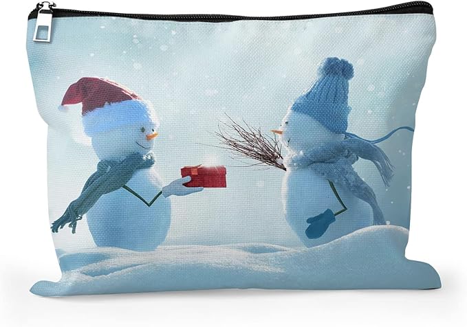 Cafl Christmas Snowman Makeup Bag Makeup Bags Winter Christmas Landscape Zipper Cosmetic Pouch Large Toiletry Bag Travel Linen Make Up Organizer for Purse for Women<10×8Inch>