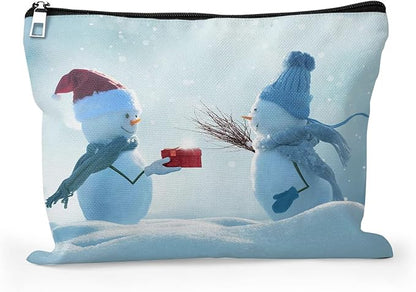 Cafl Christmas Snowman Makeup Bag Makeup Bags Winter Christmas Landscape Zipper Cosmetic Pouch Large Toiletry Bag Travel Linen Make Up Organizer for Purse for Women<10×8Inch>