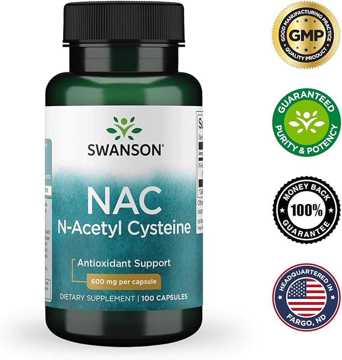 Swanson Premium Brand NAC N-Acetyl Cysteine - 600 mg, 100 Capsules - Antioxidant and Cellular Health Support Supplement
