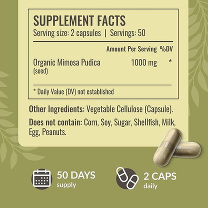 HERBAMAMA Mimosa Pudica Seed Capsules - 1000 mg Mimosa Pudica Plant for Digestive Health - Promoting Digestive Cleanse and Detox Support - Vegan, Non-GMO - 100 Caps