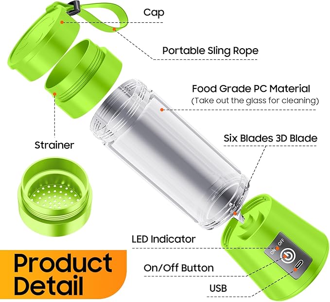 Portable Personal Size Mini Blender - 2025 Upgraded Cordless Blender for Smoothies & Shakes, Type-C Rechargeable, 380Ml Traveling BAP Free Juicer Cup for Sports/Travel/Home, 20000Rpm/Min Speed