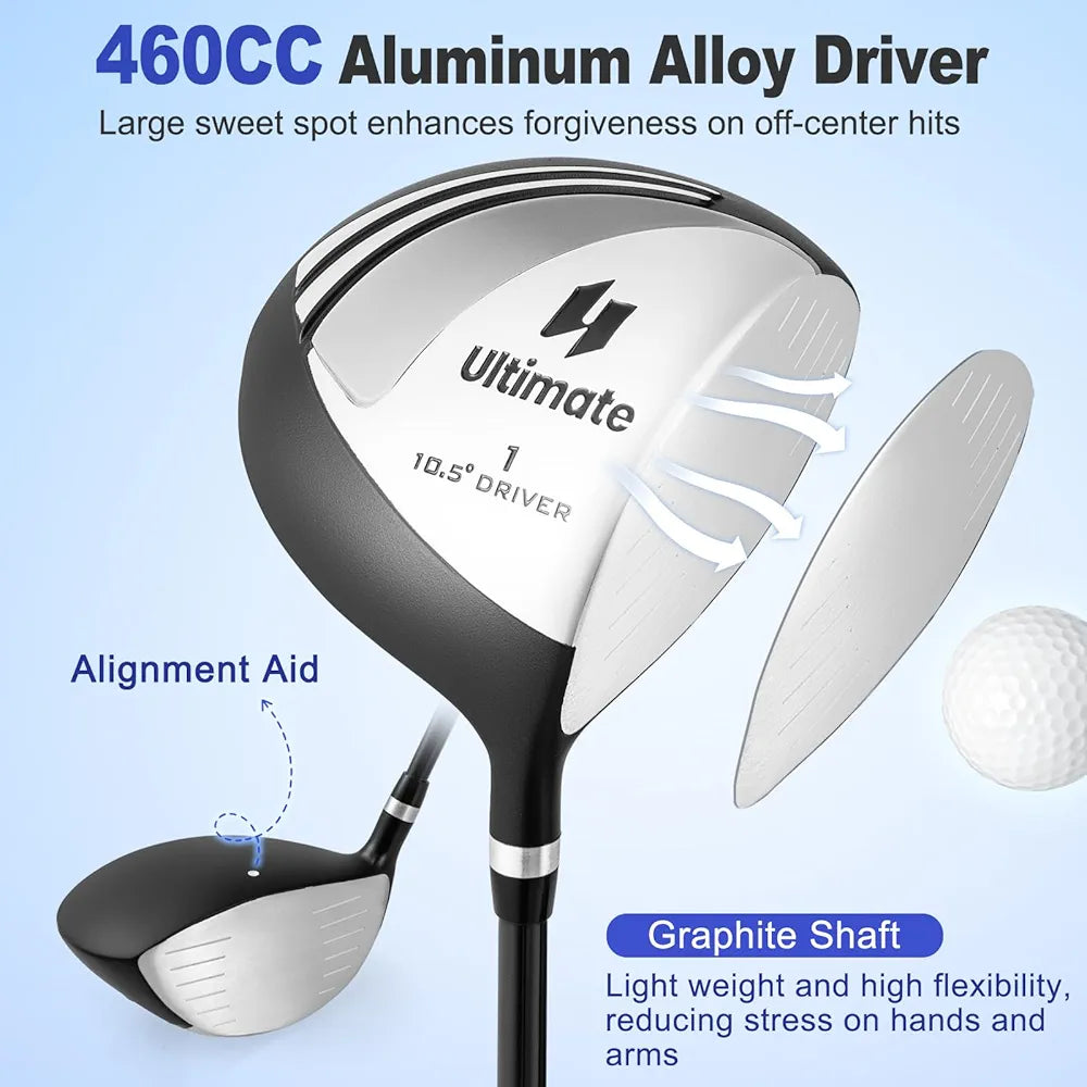 Tangkula 9/10 Pieces Men's Complete Golf Clubs Set Right Hand, Includes 460cc Alloy #1 Driver & #3 Fairway Wood & #4 Hybrid & #6/#7/#8/#9/#P Irons & Putter, Golf Club Set